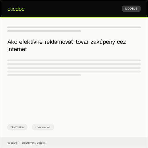 Document preview: Reklamácia k nákupu tovaru cez internet — Spotreba, Slovensko