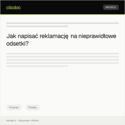 Document preview: Reklamacja nieprawidłowych odsetek na rachunku bankowym — Finanse, Polska