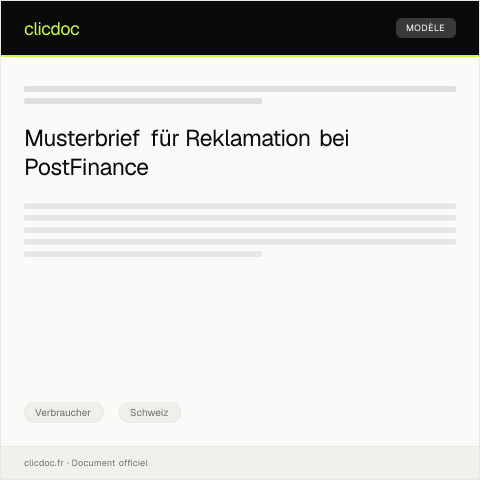 Dokumentvorschau: Reklamation bei der PostFinance wegen fehlerhaftem Lastschrifteinzug — Verbraucher, Schweiz
