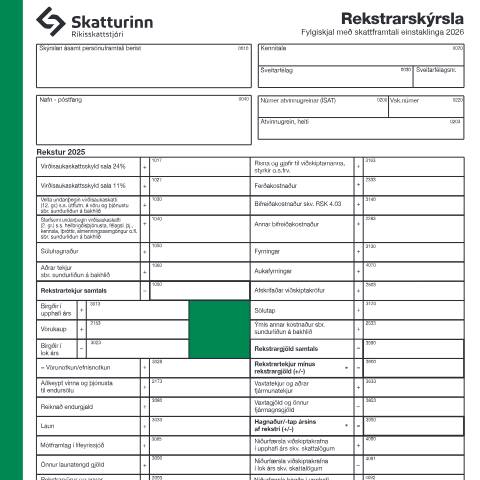 Document preview: Rekstrarskýrsla, fylgiskjal með skattframtali einstaklinga 2026. — Einstaklingar, Ísland (CERFA n°RSK 4.11)