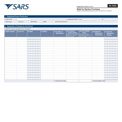 Document preview: DL 163D – Relief for Election Purposes – External Form — PDF Forms, South Africa (CERFA n°DL 163D)