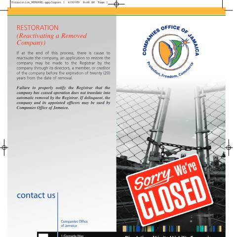 Document preview: How to Remove a Company — Guide, Jamaica (CERFA n°Company REMOVAL)