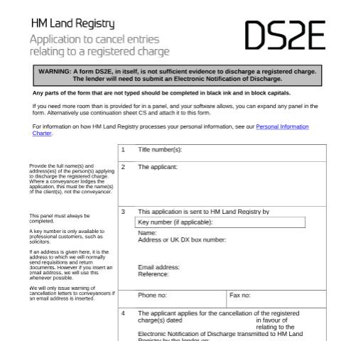 Document preview: Remove a paid off mortgage: registration (DS2E) — HM Land Registry, United Kingdom
