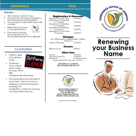 Document preview: How to Renew a Business — Form, Jamaica (CERFA n°RENEWAL Business Registration)