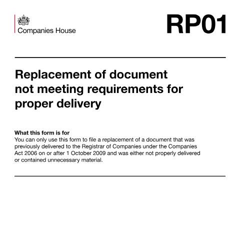 Document preview: Replace a document on the Companies House register (RP01) — Companies House, United Kingdom