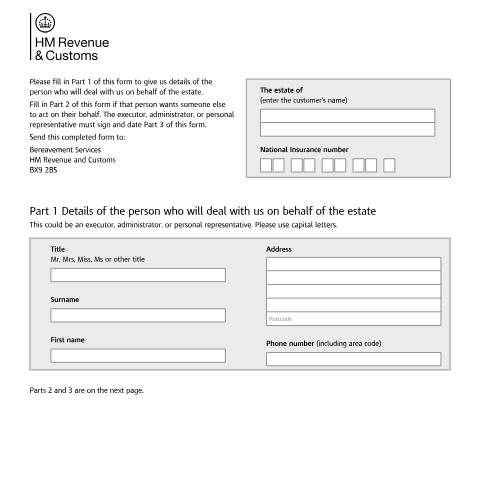 Document preview: Tell HMRC about who is dealing with the estate when someone dies — HM Revenue & Customs, United Kingdom