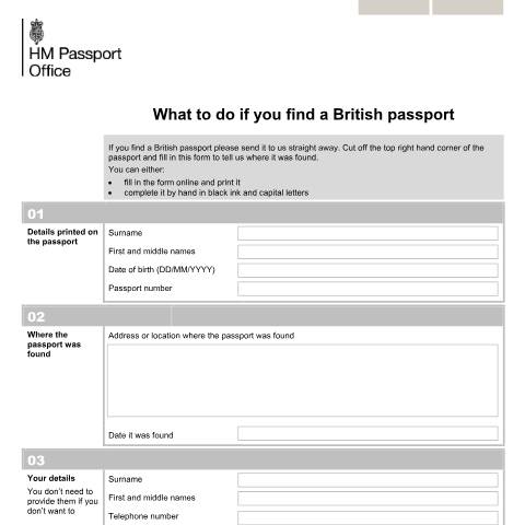 Document preview: Found passport — HM Passport Office, United Kingdom