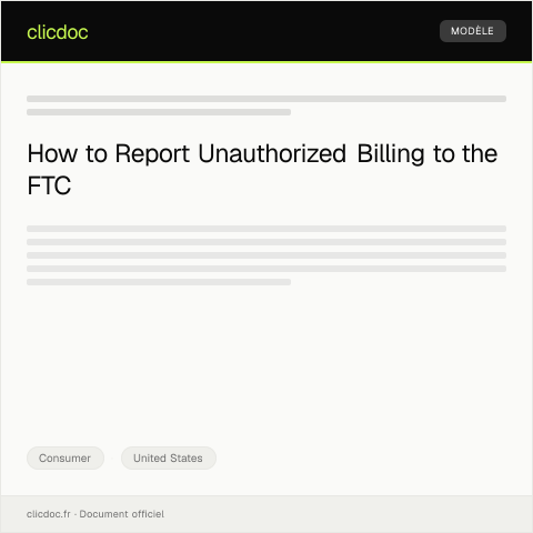 Document preview: Report of Unauthorized Billing — Federal Trade Commission — Consumer, United States