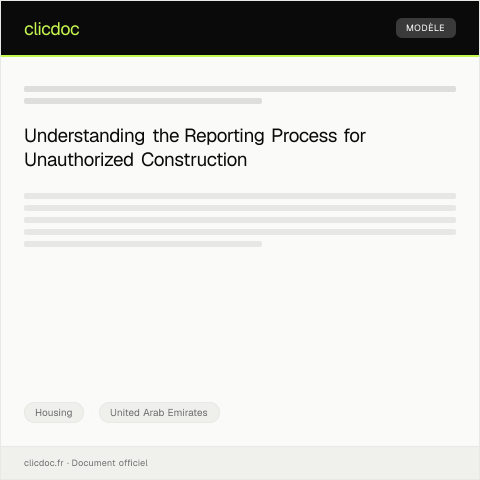 Document preview: Report Unauthorized Construction in Housing Area / الإبلاغ عن البناء غير المرخص في منطقة السكن — Housing, United Arab Emirates