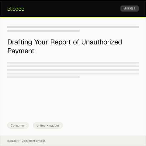 Document preview: Report of Unauthorized Payment — Consumer, United Kingdom
