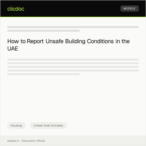 Document preview: Report Unsafe Building Conditions via Local Municipality / الإبلاغ عن ظروف المبنى غير الآمنة عبر البلدية المحلية — Housing, United Arab Emirates