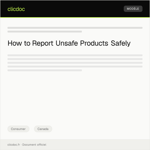 Document preview: Report of Unsafe Product / Signalement d’un produit dangereux — Consumer, Canada