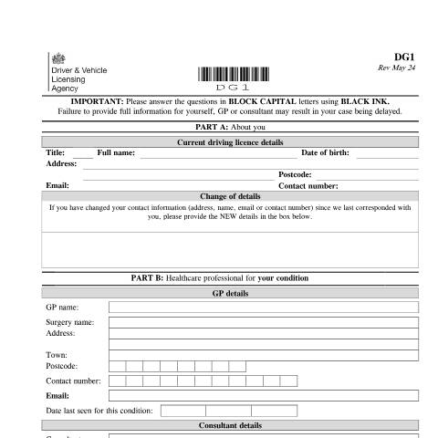 Document preview: Report your medical condition (form DG1) — Driver and Vehicle Licensing Agency, United Kingdom