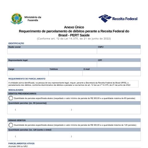Pré-visualização do documento Requerimento de parcelamento de débitos - Pert-Saúde — Impostos, Brasil