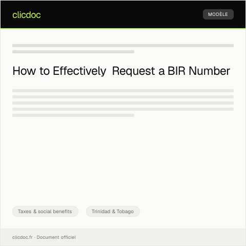 Document preview: Request a BIR Number — Taxes & social benefits, Trinidad & Tobago