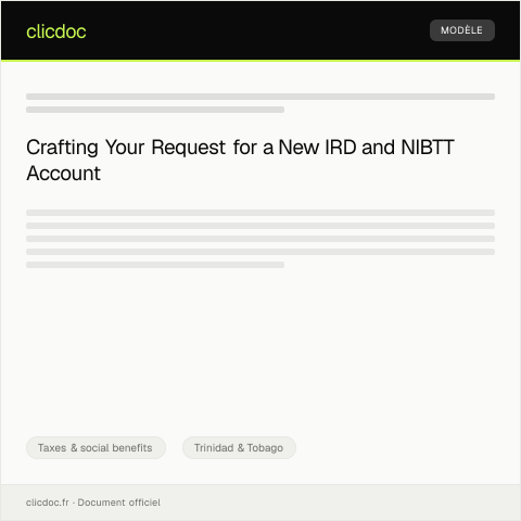 Document preview: Request a New Account — Taxes & social benefits, Trinidad & Tobago
