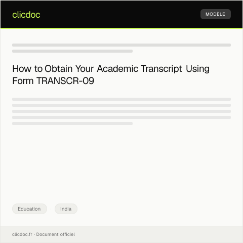 Document preview: Request for Academic Transcript (Form TRANSCR-09) — Education, India