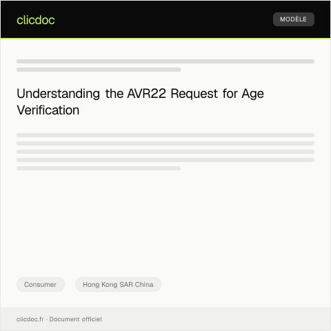 Document preview: Request for Age Verification for Purchase Restrictions (Form AVR22) 購買限制年齡驗證請求（表格 AVR22） — Consumer, Hong Kong SAR China