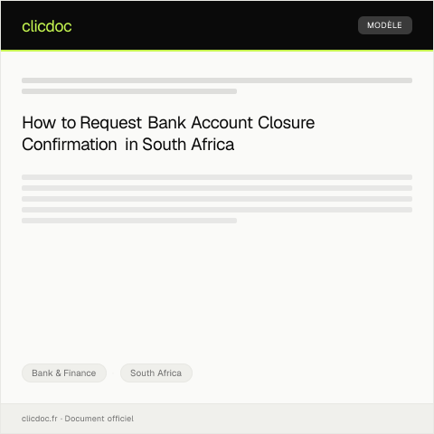 Document preview: Request for Bank Account Closure Confirmation — Bank & Finance, South Africa