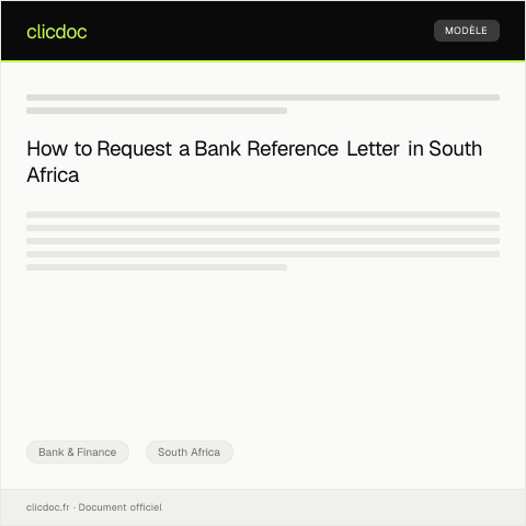 Document preview: Request for Bank Reference Letter — Bank & Finance, South Africa