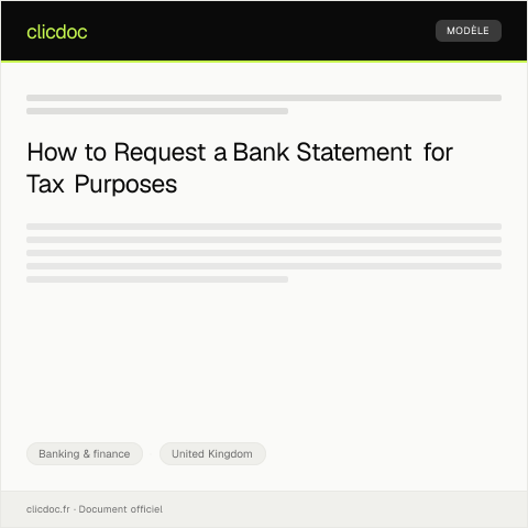 Document preview: Request for a Bank Statement for Tax Verification — Banking & finance, United Kingdom