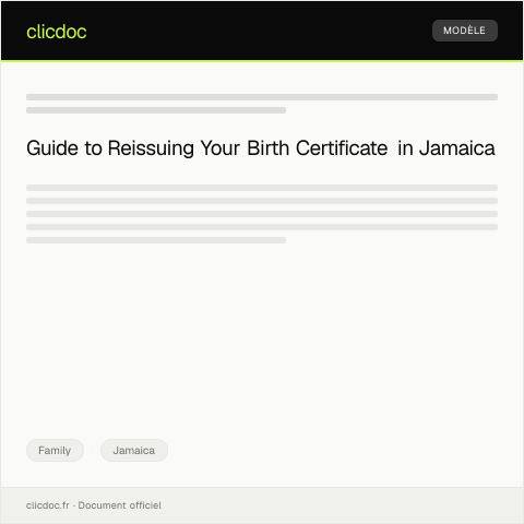 Document preview: Request for Birth Certificate Reissue — Family, Jamaica