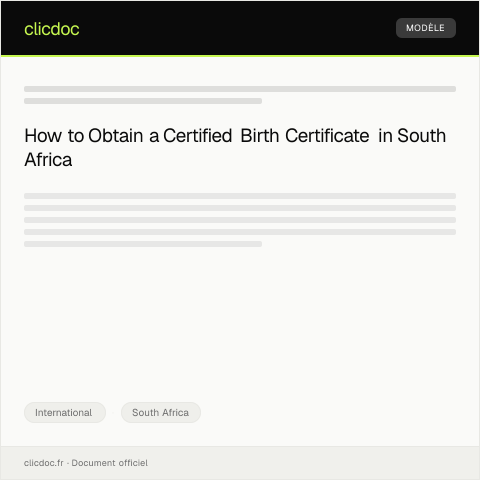 Document preview: Request for Certified Copy of South African Birth Certificate — International, South Africa