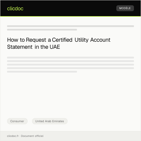 Document preview: Request for Certified Statement of Utility Account (طلب كشف حساب مرفق من خدمة المرافق) — Consumer, United Arab Emirates