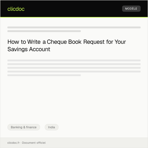 Document preview: Request for Issuance of Cheque Book for Savings Account — Banking & finance, India
