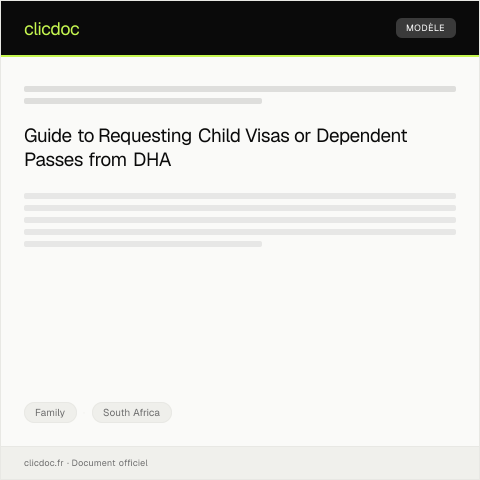 Document preview: Request for Child Visas or Dependent Passes from DHA — Family, South Africa