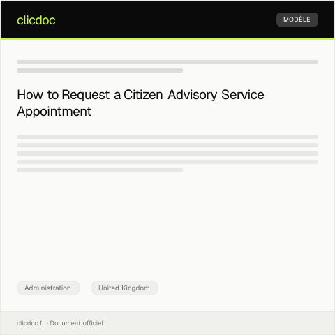 Document preview: Request for a Citizen Advisory Service Appointment — Administration, United Kingdom