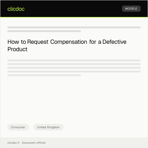 Document preview: Request for Compensation for Defective Product — Consumer, United Kingdom