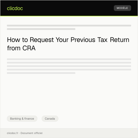 Document preview: Request for copy of previous tax return - Demande de copie de la déclaration de revenus précédente — Banking & finance, Canada