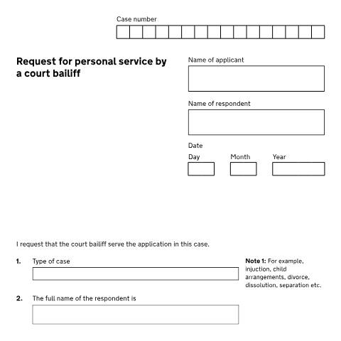 Document preview: Request a court bailiff to deliver papers: Form D89 — HM Courts & Tribunals Service, United Kingdom