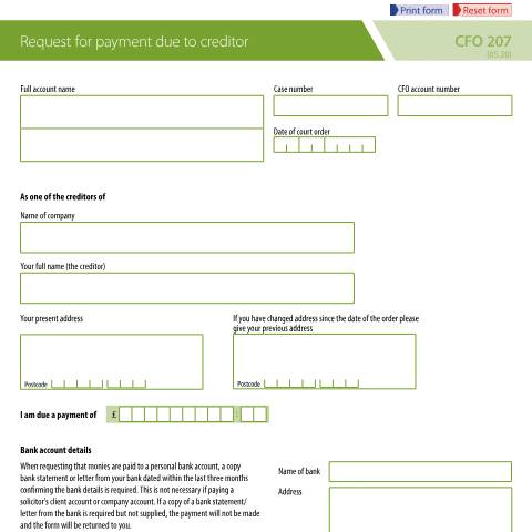 Document preview: Court funds: ask for payment due to creditor — Ministry of Justice, United Kingdom