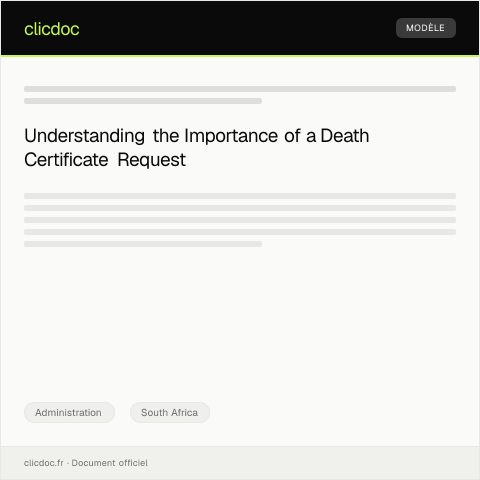 Document preview: Request for Death Certificate — Administration, South Africa