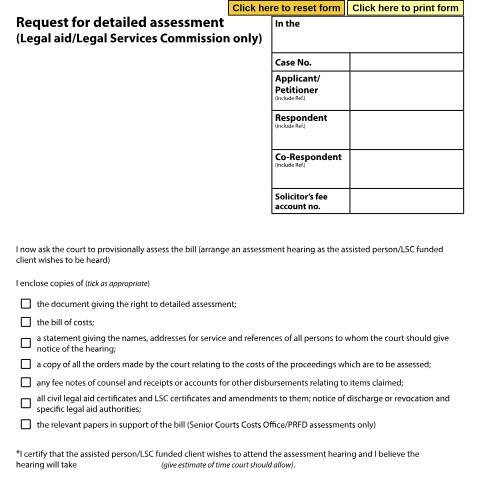 Document preview: Request a detailed assessment in legal aid or Legal Services Commission cases: Form D258A — HM Courts & Tribunals Service, United Kingdom