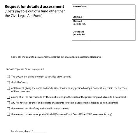 Document preview: Request a detailed assessment of costs payable out of a fund: Form N258B — HM Courts & Tribunals Service, United Kingdom