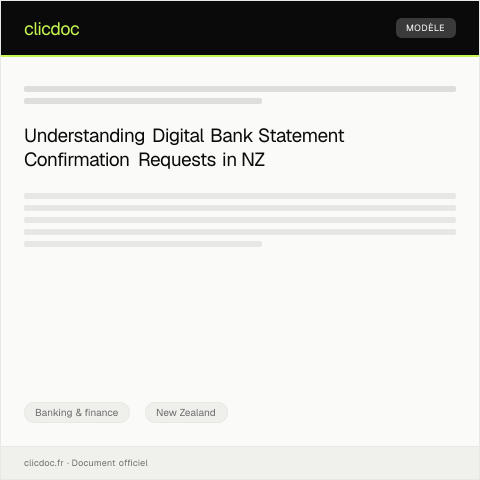 Document preview: Request for a Digital Bank Statement Confirmation / Tono mō te whakapūmau pūrongo peeke ā-ipurangi — Banking & finance, New Zealand