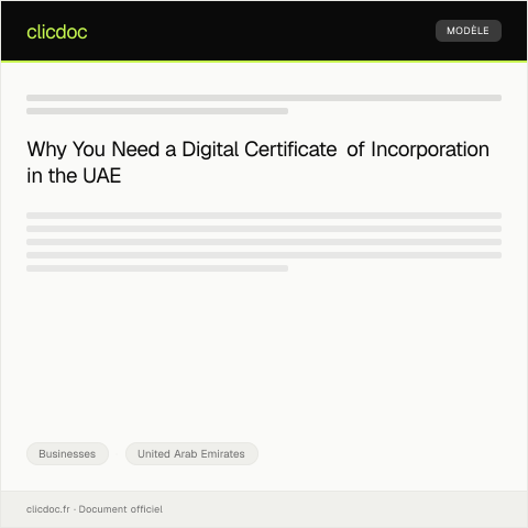 Document preview: Request for Digital Certificate of Incorporation — Businesses, United Arab Emirates