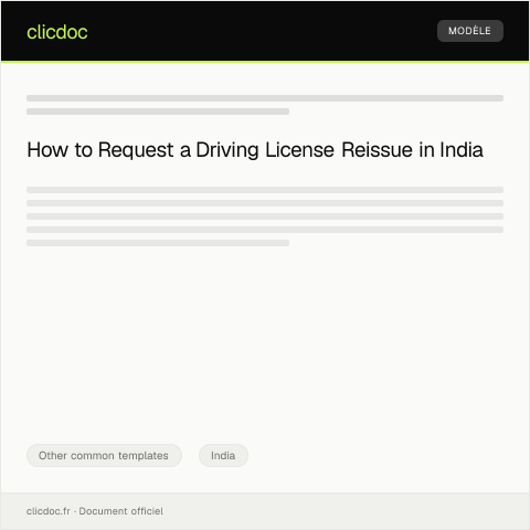 Document preview: Request for Driving License Reissue — Other common templates, India