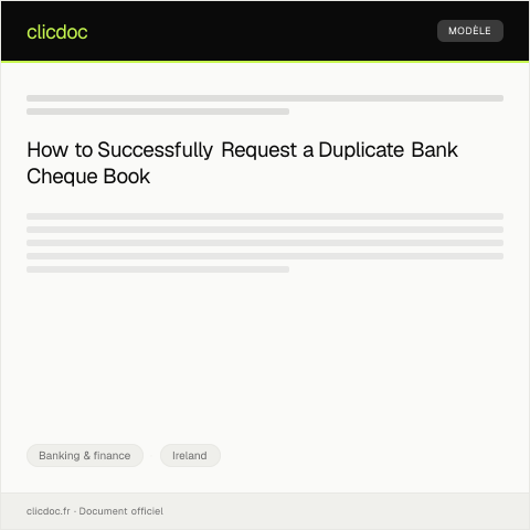 Document preview: Request for Duplicate Bank Cheque Book — Banking & finance, Ireland