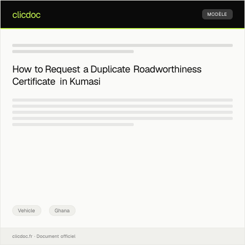Document preview: Request for Duplicate of Roadworthiness Certificate for Car in Kumasi — Vehicle, Ghana
