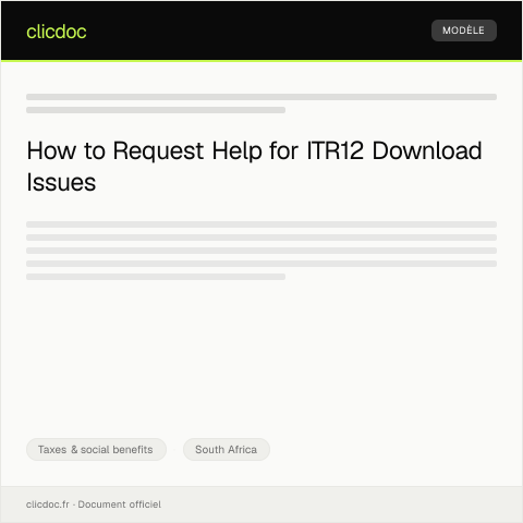 Document preview: Request for Assistance with Electronic Tax Certificate (ITR12) Download — Taxes & social benefits, South Africa