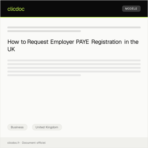 Document preview: Request for Employer PAYE Registration — Business, United Kingdom