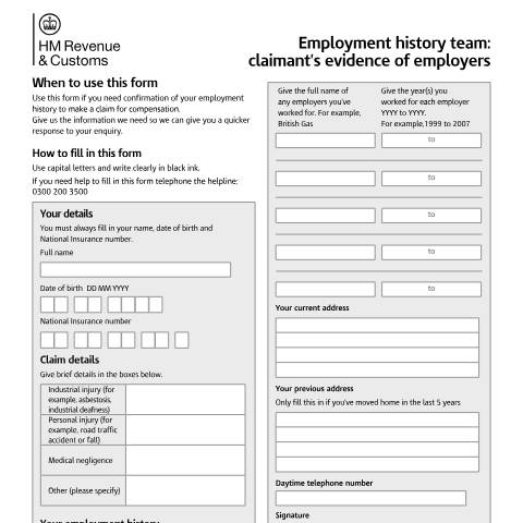Document preview: Request your employment history from National Insurance records — HM Revenue & Customs, United Kingdom