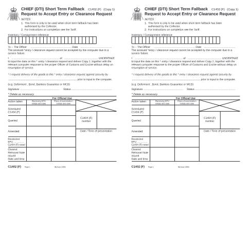 Document preview: Request entry or clearance during CHIEF or CDS downtime — HM Revenue & Customs, United Kingdom