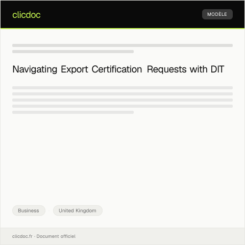 Document preview: Request for Export Certification from Department for International Trade — Business, United Kingdom