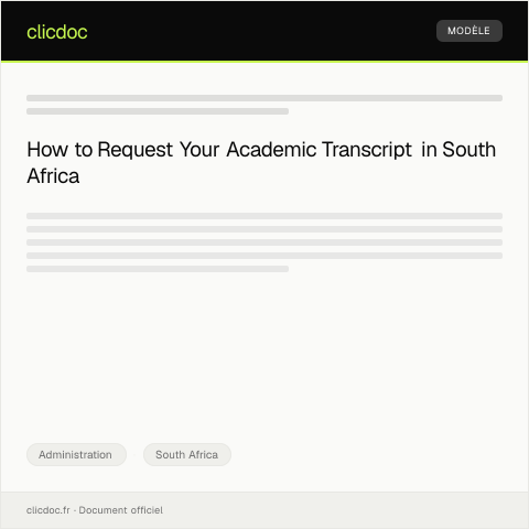 Document preview: Request for Academic Transcript from Tertiary Institution — Administration, South Africa