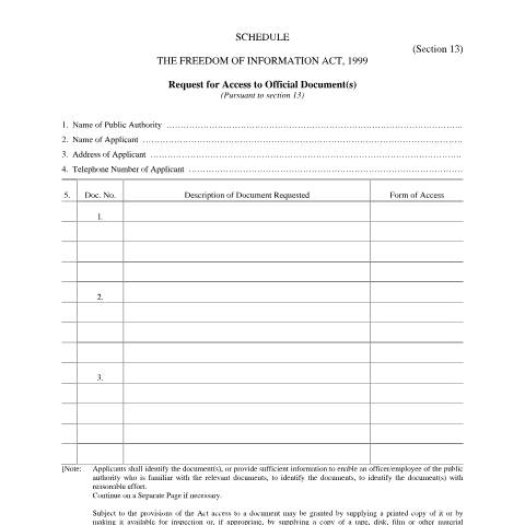 Document preview: Request for Access to Official Documents (The Freedom of Information Act) — Form, Trinidad & Tobago (CERFA n°Request for Access to Official Documents)